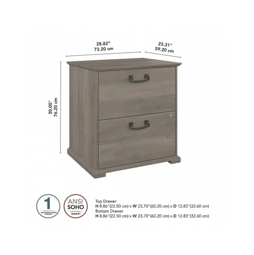 Bush Furniture File Cabinets<Homestead 2-Drawer Lateral File Cabinet, Letter/Legal Size, Lockable, Driftwood Gray (HOF129DG-03)