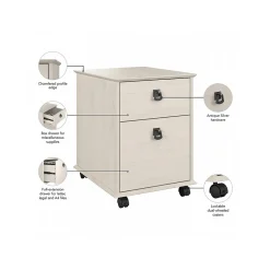 Bush Furniture File Cabinets<Homestead 2-Drawer Mobile File Cabinet, Letter Size, Linen White Oak (HOF117LW-03)