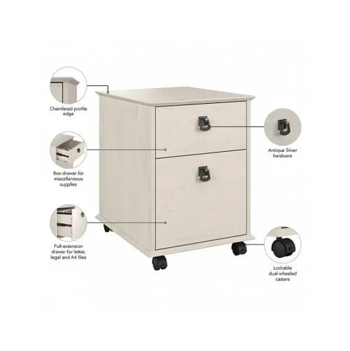 Bush Furniture File Cabinets<Homestead 2-Drawer Mobile File Cabinet, Letter Size, Linen White Oak (HOF117LW-03)