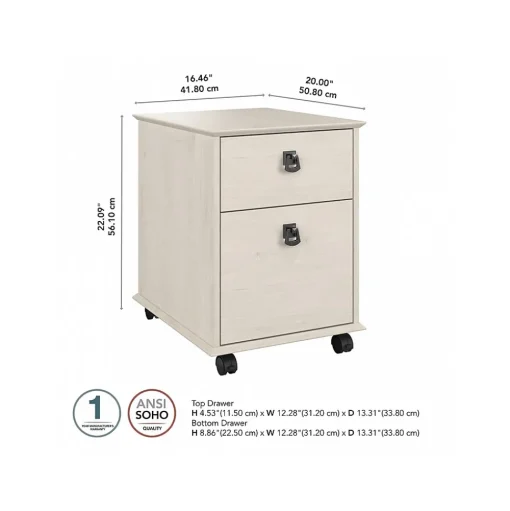 Bush Furniture File Cabinets<Homestead 2-Drawer Mobile File Cabinet, Letter Size, Linen White Oak (HOF117LW-03)