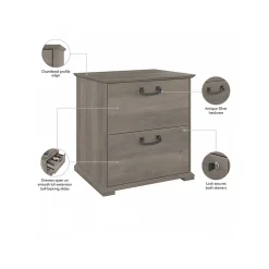 Bush Furniture File Cabinets<Homestead 2-Drawer Lateral File Cabinet, Letter/Legal Size, Lockable, Driftwood Gray (HOF129DG-Z)