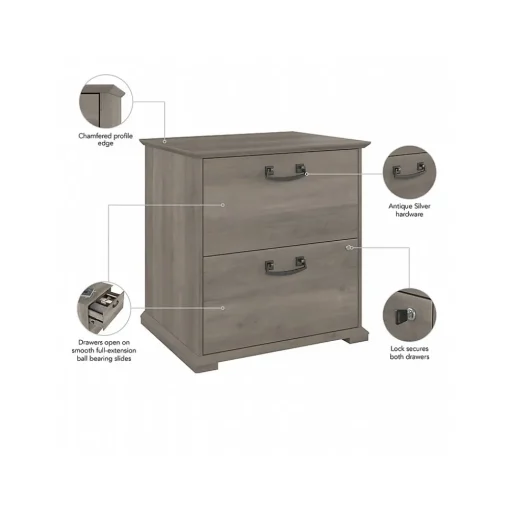 Bush Furniture File Cabinets<Homestead 2-Drawer Lateral File Cabinet, Letter/Legal Size, Lockable, Driftwood Gray (HOF129DG-Z)