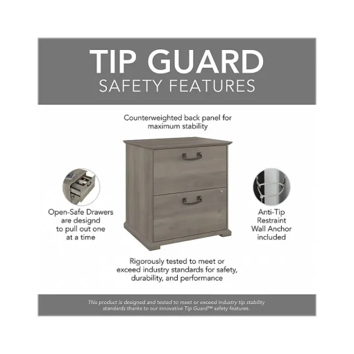 Bush Furniture File Cabinets<Homestead 2-Drawer Lateral File Cabinet, Letter/Legal Size, Lockable, Driftwood Gray (HOF129DG-Z)