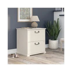 Bush Furniture File Cabinets<Homestead 2-Drawer Lateral File Cabinet, Letter/Legal Size, Lockable, Linen White Oak (HOF129LW-Z)