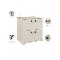 Bush Furniture File Cabinets<Homestead 2-Drawer Lateral File Cabinet, Letter/Legal Size, Lockable, Linen White Oak (HOF129LW-Z)
