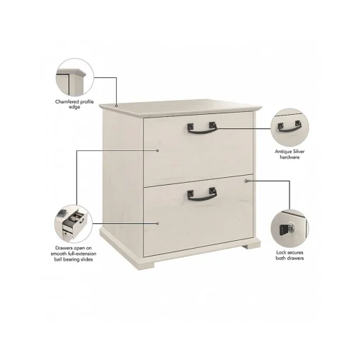 Bush Furniture File Cabinets<Homestead 2-Drawer Lateral File Cabinet, Letter/Legal Size, Lockable, Linen White Oak (HOF129LW-Z)
