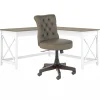 Bush Furniture L-Desks<Key West 60" L-Shaped Desk with Mid-Back Tufted Office Chair, Shiplap Gray/Pure White (KWS045G2W)