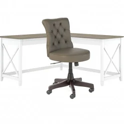 Bush Furniture L-Desks<Key West 60" L-Shaped Desk with Mid-Back Tufted Office Chair, Shiplap Gray/Pure White (KWS045G2W)