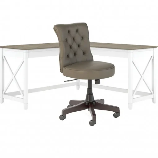 Bush Furniture L-Desks<Key West 60" L-Shaped Desk with Mid-Back Tufted Office Chair, Shiplap Gray/Pure White (KWS045G2W)