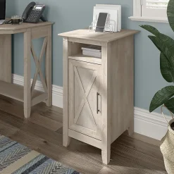 Bush Furniture Storage Cabinets<Key West 30" Small Storage Cabinet with Door and 3 Shelves, Washed Gray (KWS116WG-03)