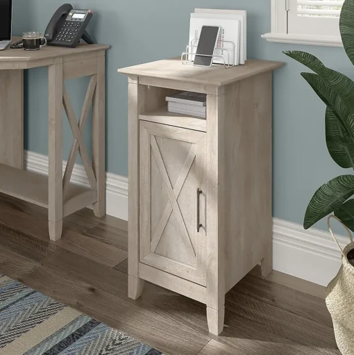 Bush Furniture Storage Cabinets<Key West 30" Small Storage Cabinet with Door and 3 Shelves, Washed Gray (KWS116WG-03)
