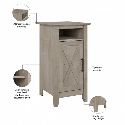 Bush Furniture Storage Cabinets<Key West 30" Small Storage Cabinet with Door and 3 Shelves, Washed Gray (KWS116WG-03)