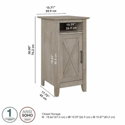 Bush Furniture Storage Cabinets<Key West 30" Small Storage Cabinet with Door and 3 Shelves, Washed Gray (KWS116WG-03)