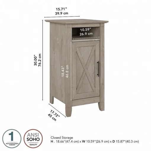 Bush Furniture Storage Cabinets<Key West 30" Small Storage Cabinet with Door and 3 Shelves, Washed Gray (KWS116WG-03)