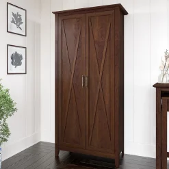 Bush Furniture Storage Cabinets<Key West 65.98" Tall Storage Cabinet with Doors and 5 Shelves, Bing Cherry (KWS266BC-03)