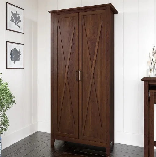 Bush Furniture Storage Cabinets<Key West 65.98" Tall Storage Cabinet with Doors and 5 Shelves, Bing Cherry (KWS266BC-03)