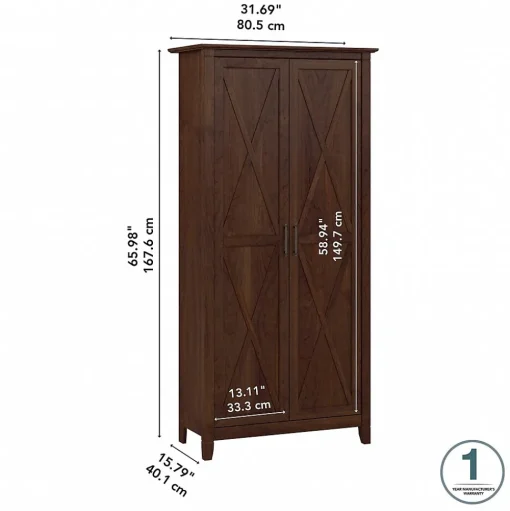Bush Furniture Storage Cabinets<Key West 65.98" Tall Storage Cabinet with Doors and 5 Shelves, Bing Cherry (KWS266BC-03)