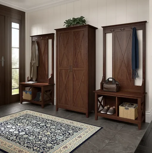 Bush Furniture Storage Cabinets<Key West 65.98" Tall Storage Cabinet with Doors and 5 Shelves, Bing Cherry (KWS266BC-03)