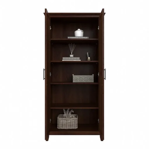 Bush Furniture Storage Cabinets<Key West 65.98" Tall Storage Cabinet with Doors and 5 Shelves, Bing Cherry (KWS266BC-03)