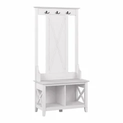 Bush Furniture Storage Cabinets<Key West 66" Hall Tree with Shoe Storage Bench, Pure White Oak (KWS166WT-03)