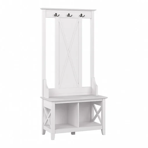 Bush Furniture Storage Cabinets<Key West 66" Hall Tree with Shoe Storage Bench, Pure White Oak (KWS166WT-03)