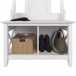 Bush Furniture Storage Cabinets<Key West 66" Hall Tree with Shoe Storage Bench, Pure White Oak (KWS166WT-03)