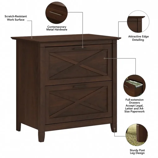 Bush Furniture File Cabinets<Key West 2 Drawer Lateral File Cabinet, Bing Cherry (KWF130BC-03)