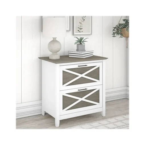 Bush Furniture File Cabinets<Key West 2-Drawer Lateral File Cabinet, Letter/Legal, Shiplap Gray/Pure White, 30" (KWF130G2W-03)
