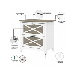 Bush Furniture File Cabinets<Key West 2-Drawer Lateral File Cabinet, Letter/Legal, Shiplap Gray/Pure White, 30" (KWF130G2W-03)
