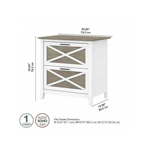 Bush Furniture File Cabinets<Key West 2-Drawer Lateral File Cabinet, Letter/Legal, Shiplap Gray/Pure White, 30" (KWF130G2W-03)