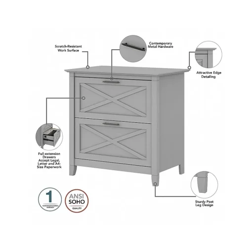Bush Furniture File Cabinets<Key West 2-Drawer Lateral File Cabinet, Letter/Legal, Cape Cod Gray, 30" (KWF130CG-03)