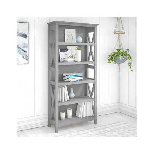 Bush Furniture Bookcases<Key West 66"H 5-Shelf Bookcase with Adjustable Shelves, Cape Cod Gray Laminated Wood (KWB132CG-03)