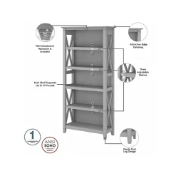 Bush Furniture Bookcases<Key West 66"H 5-Shelf Bookcase with Adjustable Shelves, Cape Cod Gray Laminated Wood (KWB132CG-03)
