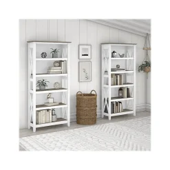 Bush Furniture Bookcases<Key West 66"H 5-Shelf Bookcase with Adjustable Shelves, Shiplap Gray/Pure White Laminated Wood, 2/Set (KWS046G2W)