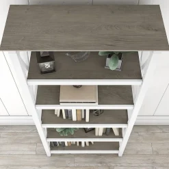 Bush Furniture Bookcases<Key West 66"H 5-Shelf Bookcase with Adjustable Shelves, Shiplap Gray/Pure White Laminated Wood, 2/Set (KWS046G2W)