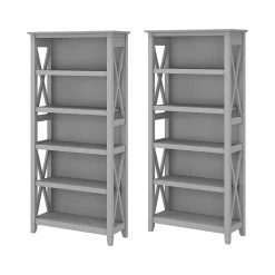Bush Furniture Bookcases<Key West 66"H 5-Shelf Bookcase with Adjustable Shelves, Cape Cod Gray Laminated Wood, 2/Set (KWS046CG)