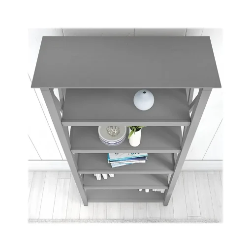 Bush Furniture Bookcases<Key West 66"H 5-Shelf Bookcase with Adjustable Shelves, Cape Cod Gray Laminated Wood, 2/Set (KWS046CG)