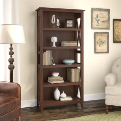 Bush Furniture Bookcases<Key West 66"H 5-Shelf Bookcase with Adjustable Shelves, Bing Cherry Laminate (KWB132BC-03)