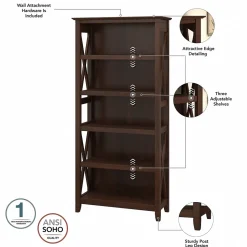 Bush Furniture Bookcases<Key West 66"H 5-Shelf Bookcase with Adjustable Shelves, Bing Cherry Laminate (KWB132BC-03)