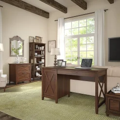 Bush Furniture Bookcases<Key West 66"H 5-Shelf Bookcase with Adjustable Shelves, Bing Cherry Laminate (KWB132BC-03)