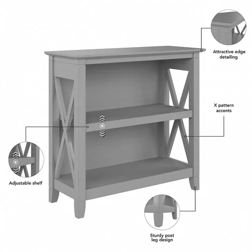 Bush Furniture Bookcases<Key West 30"H 2-Shelf Bookcase with Adjustable Shelf, Cape Cod Gray (KWB124CG-03)