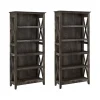 Bush Furniture Bookcases<Key West 66"H 5-Shelf Bookcase with Adjustable Shelves, Dark Gray Hickory Wood, 2/Set (KWS046GH)