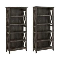 Bush Furniture Bookcases<Key West 66"H 5-Shelf Bookcase with Adjustable Shelves, Dark Gray Hickory Wood, 2/Set (KWS046GH)