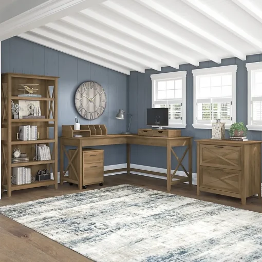 Bush Furniture Bookcases<Key West 66"H 5-Shelf Bookcase with Adjustable Shelves, Reclaimed Pine Laminated Wood (KWB132RCP-03)