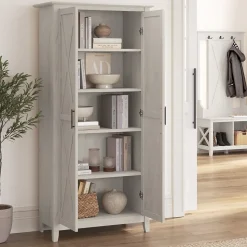 Bush Business Furniture Storage Cabinets<Bush Furniture Key West 65.98"H Storage Cabinet with 5 Shelves, Linen White Oak (KWS266LW-03)