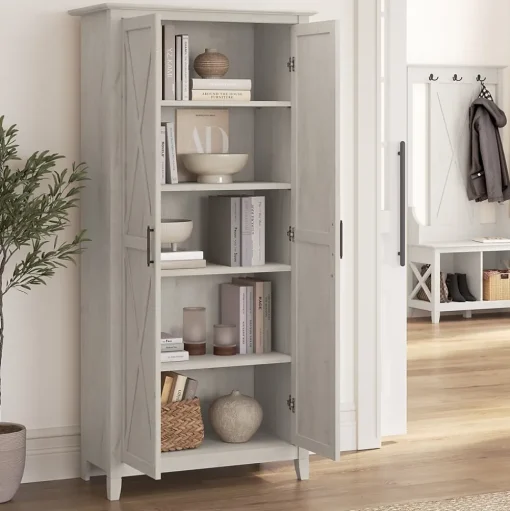 Bush Business Furniture Storage Cabinets<Bush Furniture Key West 65.98"H Storage Cabinet with 5 Shelves, Linen White Oak (KWS266LW-03)