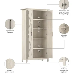 Bush Business Furniture Storage Cabinets<Bush Furniture Key West 65.98"H Storage Cabinet with 5 Shelves, Linen White Oak (KWS266LW-03)