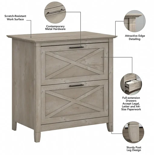 Bush Furniture File Cabinets<Key West Lateral File, Washed Gray (KWF130WG-03)
