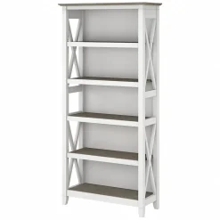 Bush Furniture Bookcases<Key West 5-Shelf 66"H Bookcase, Shiplap Gray/Pure White (KWB132G2W-03)