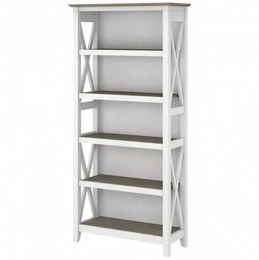 Bush Furniture Bookcases<Key West 5-Shelf 66"H Bookcase, Shiplap Gray/Pure White (KWB132G2W-03)